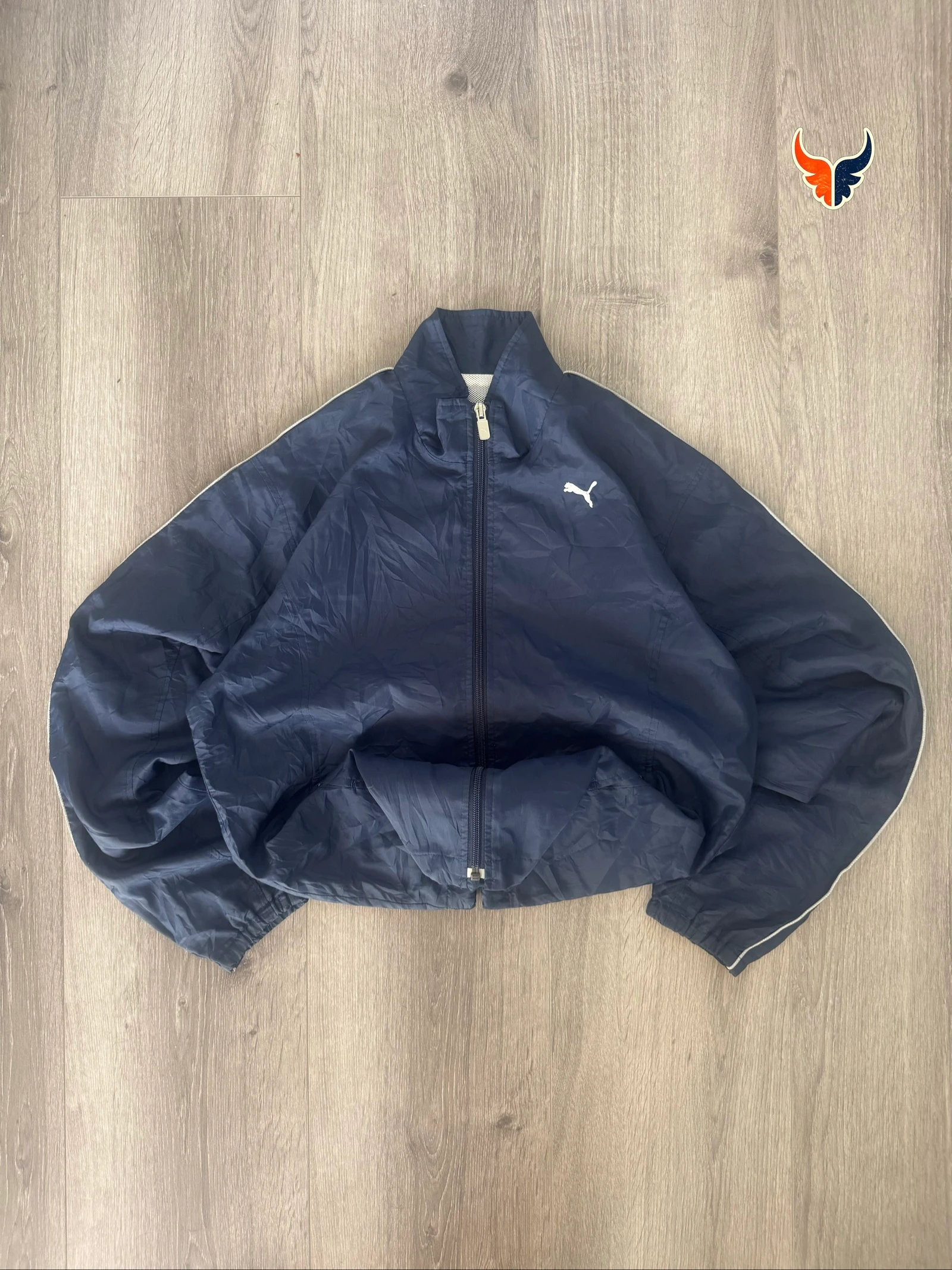 Puma Vintage Windbreaker Jacket Navy Blue Lightweight Full Zip 90s Women M